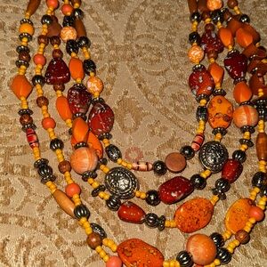 Sassy Jones Orange and Brown Multistrand Beaded Necklace